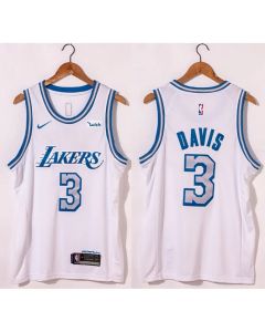 Men's Los Angeles Lakers #3 Anthony Davis White City Edition New Blue Silver Logo 2020-21 Stitched Jersey