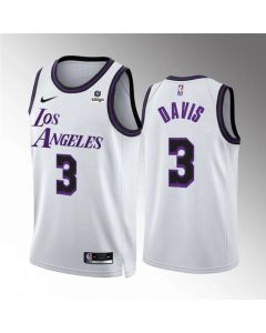 Men's Los Angeles Lakers #3 Anthony Davis White City Edition Stitched Basketball Jersey