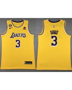 Men's Los Angeles Lakers #3 Anthony Davis Yellow Edition With NO.6 Patch Stitched Basketball Jersey 001