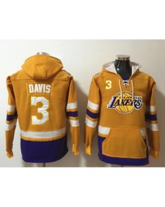 Men's Los Angeles Lakers #3 Anthony Davis Yellow Lace-Up Pullover Hoodie (Yellow)
