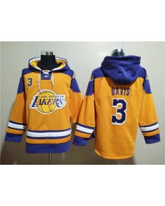 Men's Los Angeles Lakers #3 Anthony Davis Yellow Lace-Up Pullover Hoodie