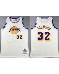 Men's Los Angeles Lakers #32 Magic Johnson White Throwback basketball Jersey