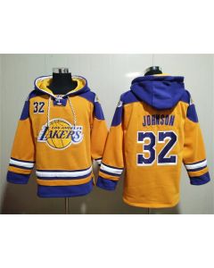 Men's Los Angeles Lakers #32 Magic Johnson Yellow Lace-Up Pullover Hoodie
