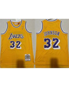 Men's Los Angeles Lakers #32 Magic Johnson Yellow Throwback basketball Jersey