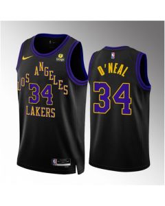 Men's Los Angeles Lakers #34 Shaquille O'Neal Black 2023/24 City Edition Stitched Basketball Jersey