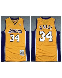 Men's Los Angeles Lakers #34 Shaquille O'Neal Gold 1999-00 Throwback Stitched Jersey
