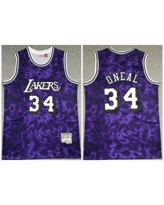 Men's Los Angeles Lakers #34 Shaquille O'Neal Purple Stitched Throwback Jersey