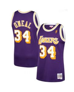 Men's Los Angeles Lakers #34 Shaquille O'Neal Purple Throwback Stitched Jersey