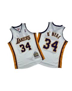 Men's Los Angeles Lakers #34 Shaquille O'Neal White 2003-04 Throwback basketball Jersey