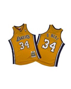 Men's Los Angeles Lakers #34 Shaquille O'Neal Yellow 1999-00 Throwback basketball Jersey