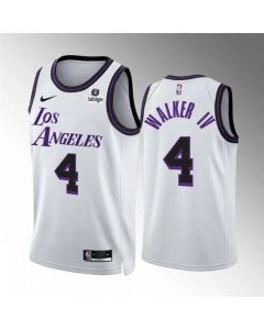 Men's Los Angeles Lakers #4 Walker IV White City Edition Stitched Basketball Jersey