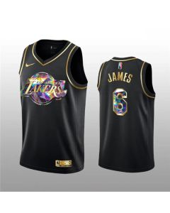 Men's Los Angeles Lakers #6 LeBron James 2021/22 Black Golden Edition 75th Anniversary Diamond Logo Stitched Basketball Jersey