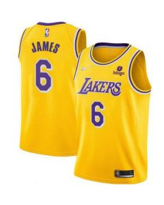 Men's Los Angeles Lakers #6 LeBron James 75th Anniversary Yellow Stitched Basketball Jersey
