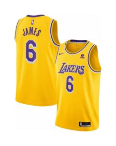 Men's Los Angeles Lakers #6 LeBron James "bibigo" Yellow Stitched Basketball Jersey