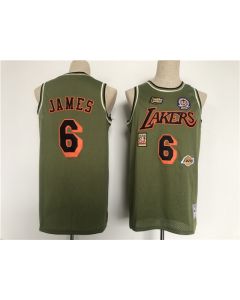 Men's Los Angeles Lakers #6 LeBron James Green Military Flight Patchs Stitched Basketball Jersey