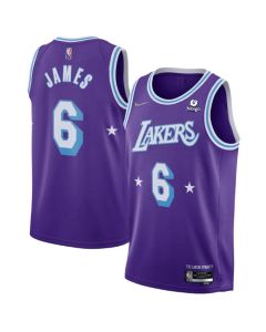 Men's Los Angeles Lakers #6 LeBron James Purple 75th Anniversary City Edition Stitched Jersey (Purple)