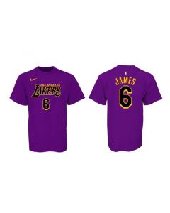 Men's Los Angeles Lakers #6 LeBron James Purple/Black Basketball T-Shirt