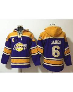 Men's Los Angeles Lakers #6 Lebron James Purple Lace-Up Pullover Hoodie