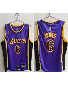 Men's Los Angeles Lakers #6 LeBron James Purple Stitched Basketball Jersey (Style 2)