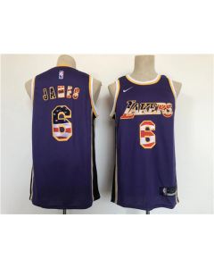 Men's Los Angeles Lakers #6 LeBron James Purple USA Flag Stitched Basketball Jersey