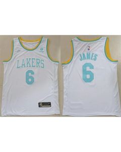 Men's Los Angeles Lakers #6 LeBron James White Stitched Basketball Jersey