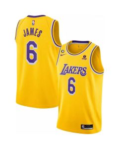 Men's Los Angeles Lakers #6 LeBron James Yellow No.6 Patch Stitched Basketball Jersey