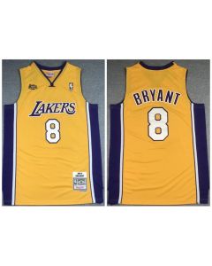 Men's Los Angeles Lakers #8 Kobe Bryant Gold NBA Final 2000-2001 Throwback Stitched Jersey
