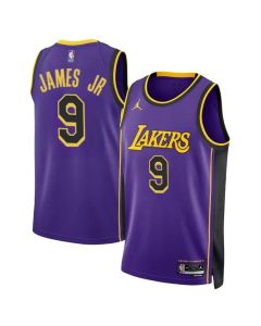 Men's Los Angeles Lakers #9 Bronny James Jr. Purple 2024 Draft Statement Edition Stitched Basketball Jersey