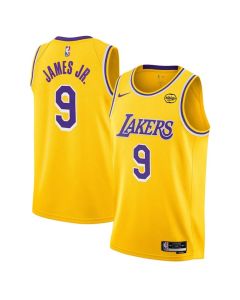 Men's Los Angeles Lakers #9 Bronny James Jr. Yellow 2024 Draft Icon Edition Stitched Basketball Jersey