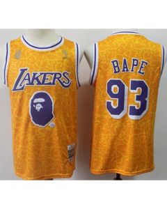 Men's Los Angeles Lakers #93 Bape Gold Stitched NBA Jersey