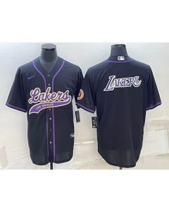 Men's Los Angeles Lakers Black Big Logo Cool Base Stitched Baseball Jersey (Black)