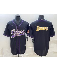 Men's Los Angeles Lakers Black Big Logo Cool Base Stitched Baseball Jersey