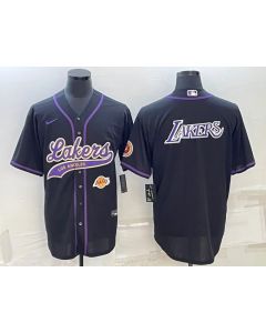 Men's Los Angeles Lakers Black Big Logo With Patch Cool Base Stitched Baseball Jersey (Black)