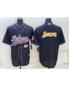 Men's Los Angeles Lakers Black Big Logo With Patch Cool Base Stitched Baseball Jersey