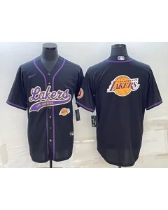 Men's Los Angeles Lakers Black Team Big Logo With Patch Cool Base Stitched Baseball Jersey