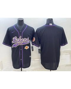 Men's Los Angeles Lakers Blank Black With Patch Cool Base Stitched Baseball Jersey