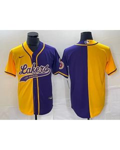 Men's Los Angeles Lakers Blank Gold/Purple Split Cool Base Stitched Baseball Jersey