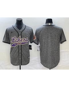 Men's Los Angeles Lakers Blank Gray Cool Base With Patch Stitched Baseball Jersey