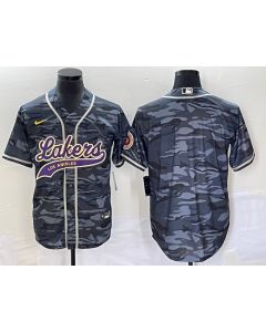 Men's Los Angeles Lakers Blank Grey Cool Base With Patch Stitched Baseball Jersey