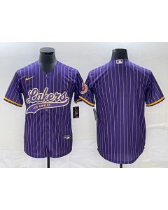 Men's Los Angeles Lakers Blank Purple Cool Base With Patch Stitched Baseball Jersey