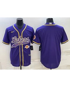Men's Los Angeles Lakers Blank Purple With Patch Cool Base Stitched Baseball Jersey
