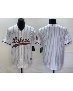 Men's Los Angeles Lakers Blank White Cool Base With Patch Stitched Baseball Jersey