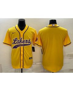 Men's Los Angeles Lakers Blank Yellow Cool Base Stitched Baseball Jersey