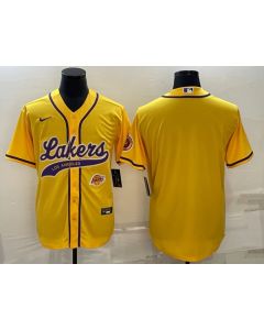 Men's Los Angeles Lakers Blank Yellow With Patch Cool Base Stitched Baseball Jersey