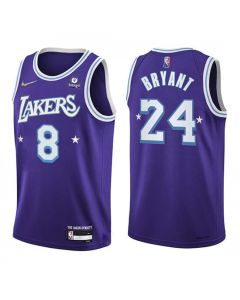 Men's Los Angeles Lakers Front #8 Back #24 Kobe Bryant 75th Anniversary 2021/22 City Edition Purple Stitched Jersey