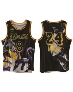 Men's Los Angeles Lakers Front #8 Back #24 Kobe Bryant Black Print Basketball Jersey (Black)