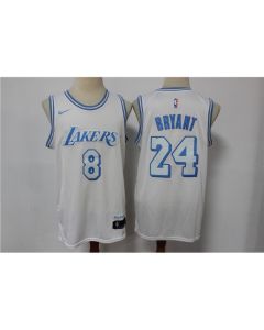 Men's Los Angeles Lakers Front #8 Back #24 Kobe Bryant White City Edition New Blue Silver Logo 2020-21 Stitched Jersey