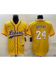 Men's Los Angeles Lakers Front #8 Back #24 Kobe Bryant Yellow Cool Base Stitched Baseball Jersey (Yellow)