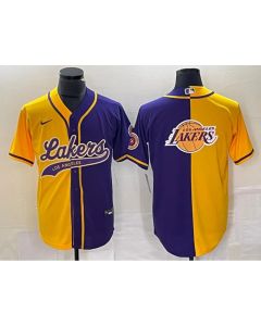 Men's Los Angeles Lakers Gold/Purple Split Team Big Logo Cool Base Stitched Baseball Jersey