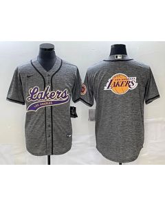 Men's Los Angeles Lakers Gray Team Big Logo Cool Base With Patch Stitched Baseball Jersey (Gray)